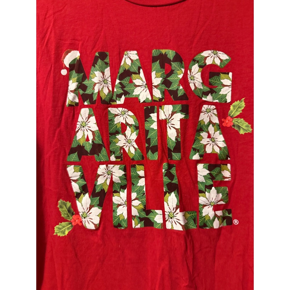Margaritaville Christmas T-Shirt Womens XL Red Holiday Floral Graphic Cotton Tee - Picture 2 of 5